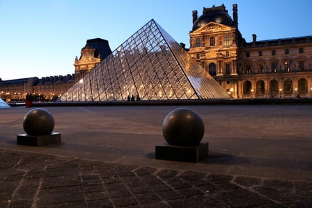 Paris - city, night, louvre, paris