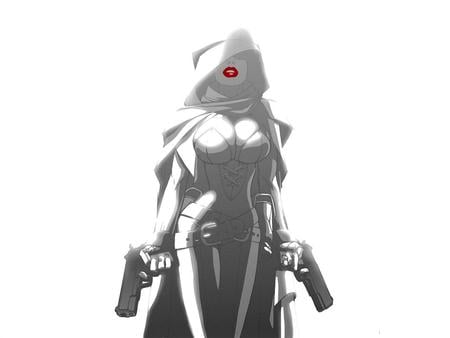 The Ghost - white, guns, hood, red lips, gery