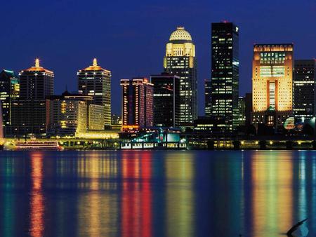 Louisville-Skyline-Kentucky - water, colors, night, reflection, buildings, architecture, modern, colored, sky