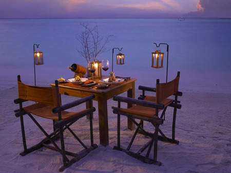 beach dinner - dinner, beach, romantic, lights, sea, night