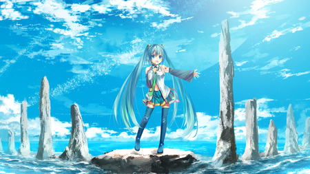 Hatsune Miku - anime girl, water, twintails, beautiful, hot, beauty, hatsune miku, miku, cute, hatsune, aqua hair, sexy