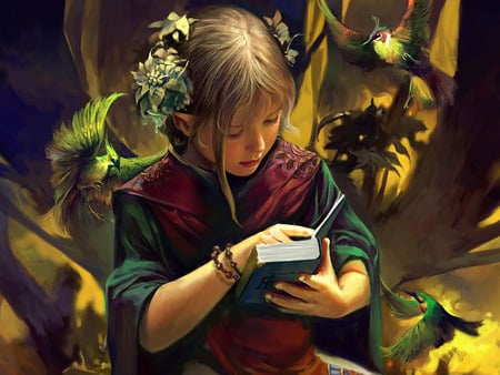 Me And My Friends - abstract, me, friends, book, fantasy, read, birds