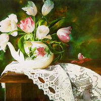 Tulips and lace - painting