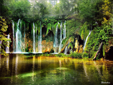 beautiful - river, waterfalls, nature, calming, paradise