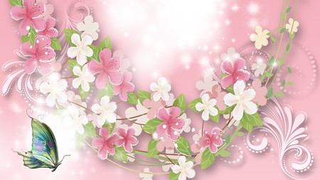 Feminine in Pinks - swirls, white, persona, butterfly, abstract, flora, floral, pink, flowers