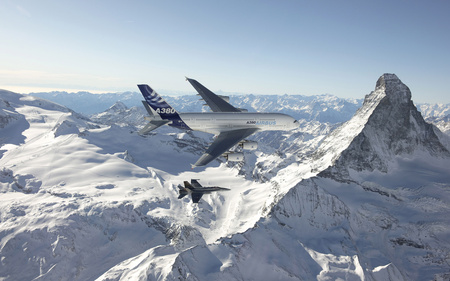 Invincibles - aircraft, f-22, militarz, mountains, raptor, a380, airbus