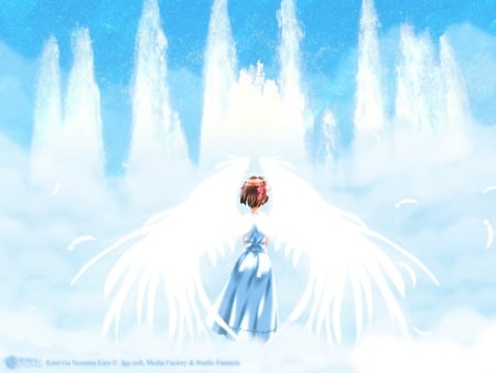 White Rush Angel - young girl, angel, cloud, anime, water