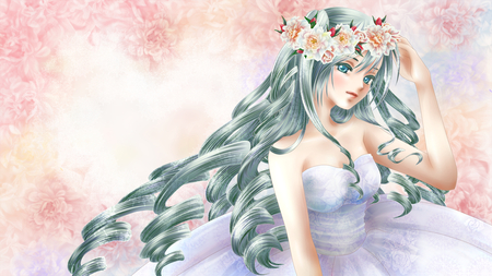 miku hatsune - pink, aqua eyes, flowers, green hair, miku hatsune