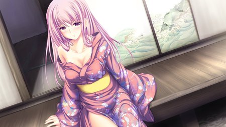 vocaloid - seet, kimono, pink hair, blue eyes, luka