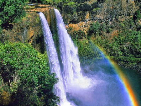 wailua falls - waterfall, nature, mountain, outdoors