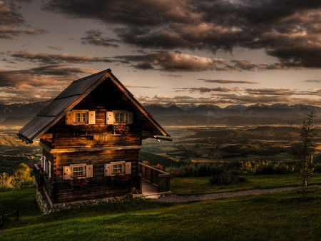 House at field - field, sky, house, nature