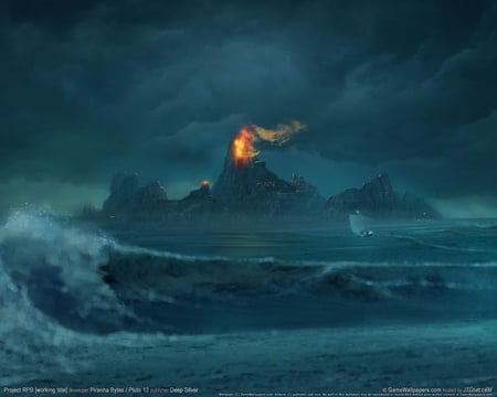 Project RPB - storm, volcano, ship, sea, project rpb, night, ocean, bluemwater, hd, video game