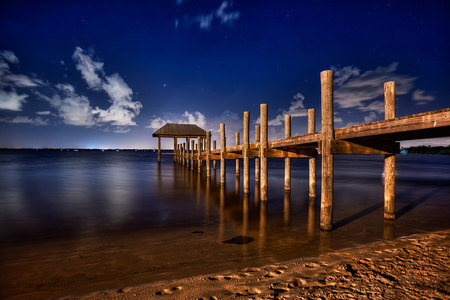 Digital night - refuge, silence, blue, brown, reflection, sky, clouds, house, water, image, beautiful, beauty, colors, digital night, florida, colorful, nature, places, background, seascape