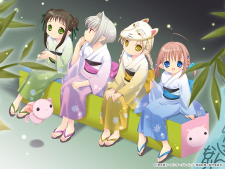 4 girls - girls, cute, kinomo, masks