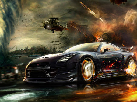 Racing - racing, games, car, helicopter, fire