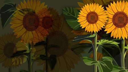 Sunflowers Abstract - abstract, sunflowers, yellow, brown, layered, gold, flower, persona, fall, autumn