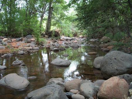 Stones In The River - greenery, sedona, rocks, river