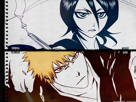 Ichigo and Rukia - moon, boy, anime, ichigo and rukia, bleach, girl, cool, sun