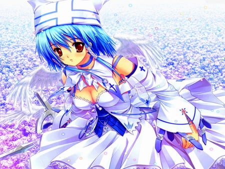 white mage - white, blue, hair, mage, dress