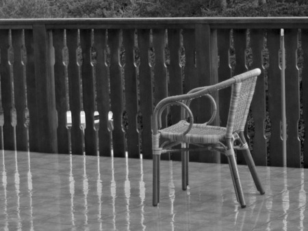 Lonely Chair - chair, grayscale, porch, lonely, photography