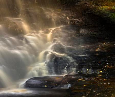 Waterfall - nature, painting, sunlight, waterfall