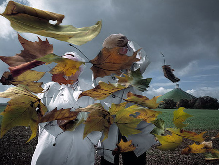 Attack of the Leaves - sky, water, people, clouds, leaves