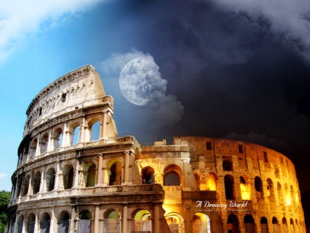 coloseum im rome - moon, fantasy, coloseum, rome