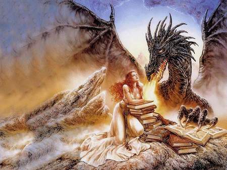 Louis_Royo - woman, louis-royo, female, girl, royo, wings, louis royo, fantasy, art, dragon