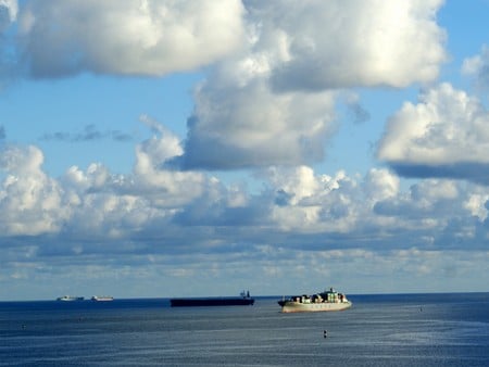 Santos Brasil - sky, santos, brasil, clouds, ship, ocean, boats