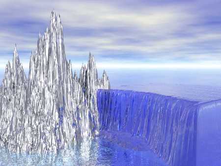 Crystal Waterfall - ice, sky, clouds, water, fantasy