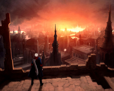 DmC3 - devil, sky, tears, cities, cry, game, fire, fantasy