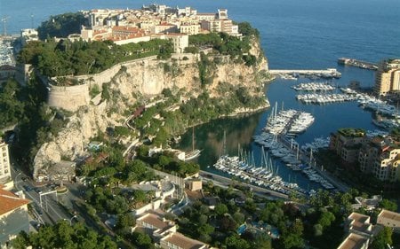 Monte_Carlo - house, trees, beach, ship, road, city, reflection, monaco, nature, panorama, building