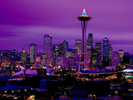 Seattle-by-night-Washington-USA - usa, purple, modern, night, aechitecture, buildings, sky