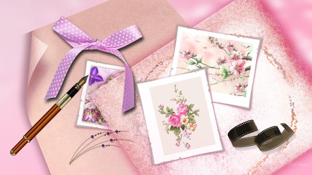 Pictures to Send - photos, abstract, sakura, film strip, pink, fountain pen, firefox persona, ribbon, parchment