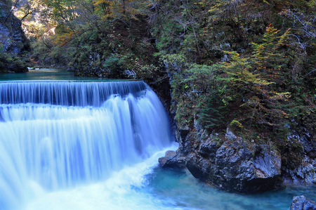 Infinite blue - trees, infinite, water, blue, image, beautiful, beauty, forest, nature, waterfall, view, background