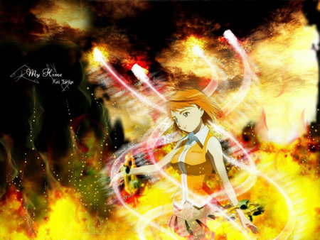 Anime - anime, girl, yellow, power