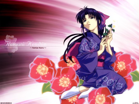 Rurouni Kenshin - flowers, red, girl, pink