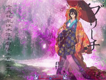 Rukia in a Kimono - cherry blossom, kuchiki, rukia, bleach, cute, kimono