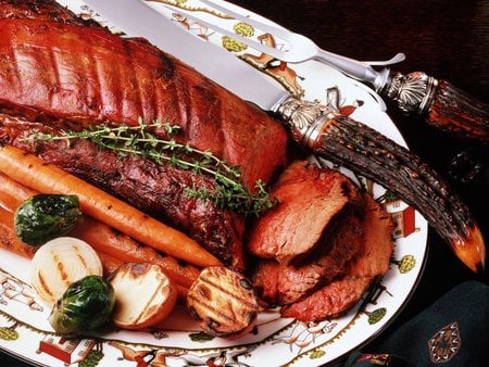 Meat and Veg - meat, carrots, carving, knife