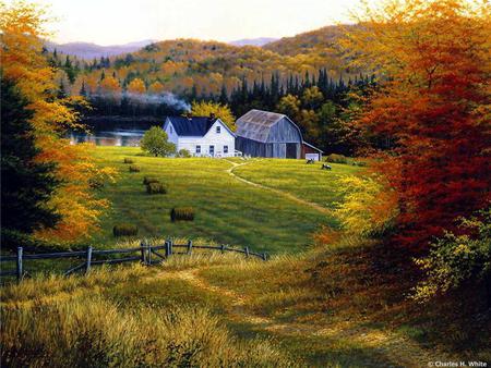 Somehere in time * Charles White - painting, nature, art, field, tree, charles white, somehere in time