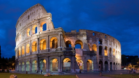 Colosseum - clouds, beautiful, night, rome, architecture, lights, italy, monuments, colosseum, sky