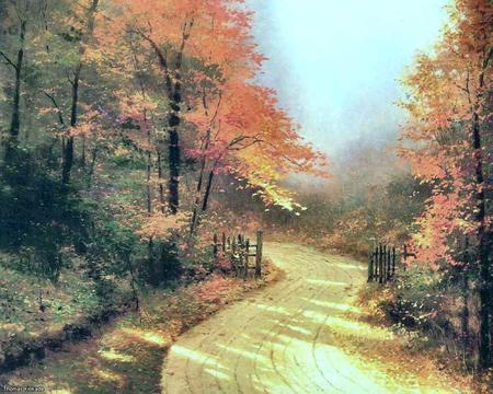 Path - path, autumn, painting, art, tree