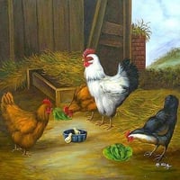 Rooster, hen, and chick