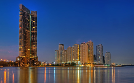 Skyscraper near Bhumibol Bridge - bangkok, thailand, bhumibol bridge, chao praya