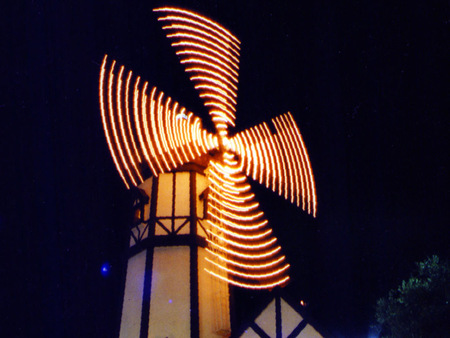 Slow Windmill - old, windmill, lighted, slow