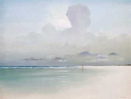 Nothing But Us F - clouds, lawrence coulson, beach, sea, ocean, sand, surf, painting, waves, coulson, art, sky