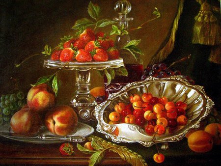 Fruits for... Tedisoo - painting, strawberry, art, peach, food, cherry, fruit