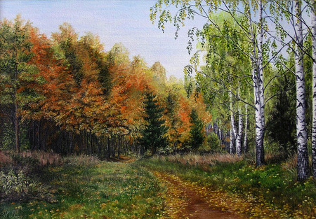 Forest - forest, path, tree, painting, nature, art