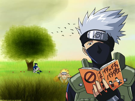 A Day Out - naruto, hatake, kakashi, sasuke, uchiha, tree, uzumaki, birds