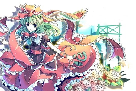 Kagiyama Hina - game, anime, kagiyama hina, dress, girl, touhou, frilly dress, video game, ribbons